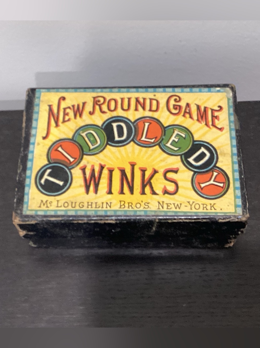 Antique New Round Game TIDDLEDY Winks Mc Laughlin Bros. Parlor game in the late